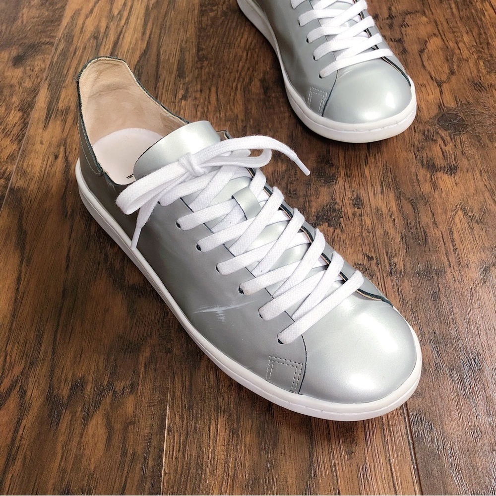 SCHUTZ • Ofelia Prata Sneaker metallic silver lace up trainer court shoe